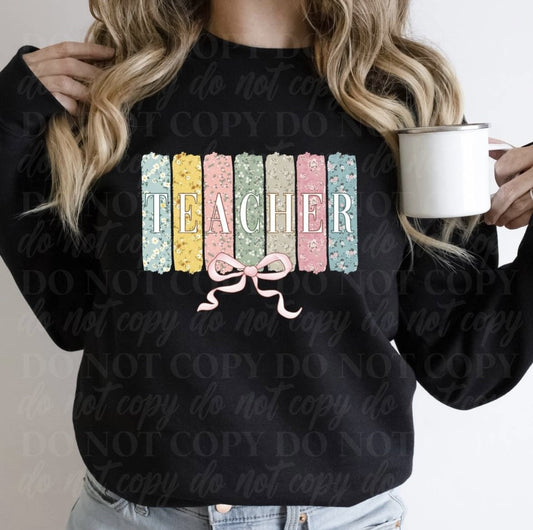 Teacher Calico Stripe Bow